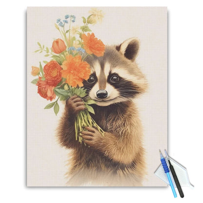 Charming Raccoon with Flowers