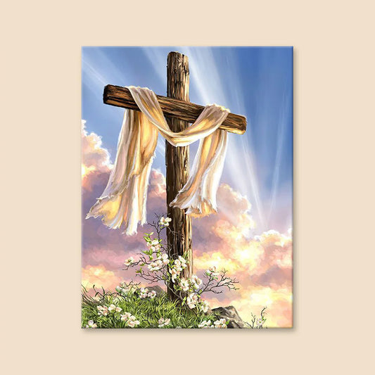 Wooden Cross On Flower Hill